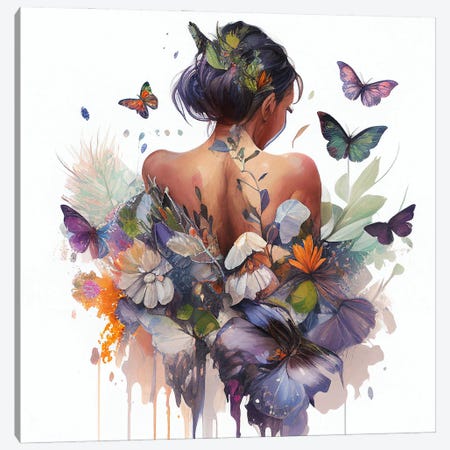 Watercolor Butterfly Woman Body III Canvas Print #CFS169} by Chromatic Fusion Studio Canvas Print