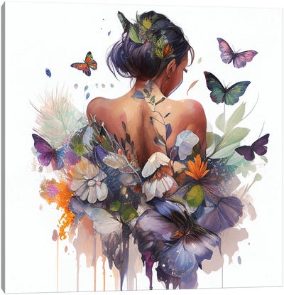 Watercolor Butterfly Woman Body III Canvas Art Print - Chromatic Fusion Studio