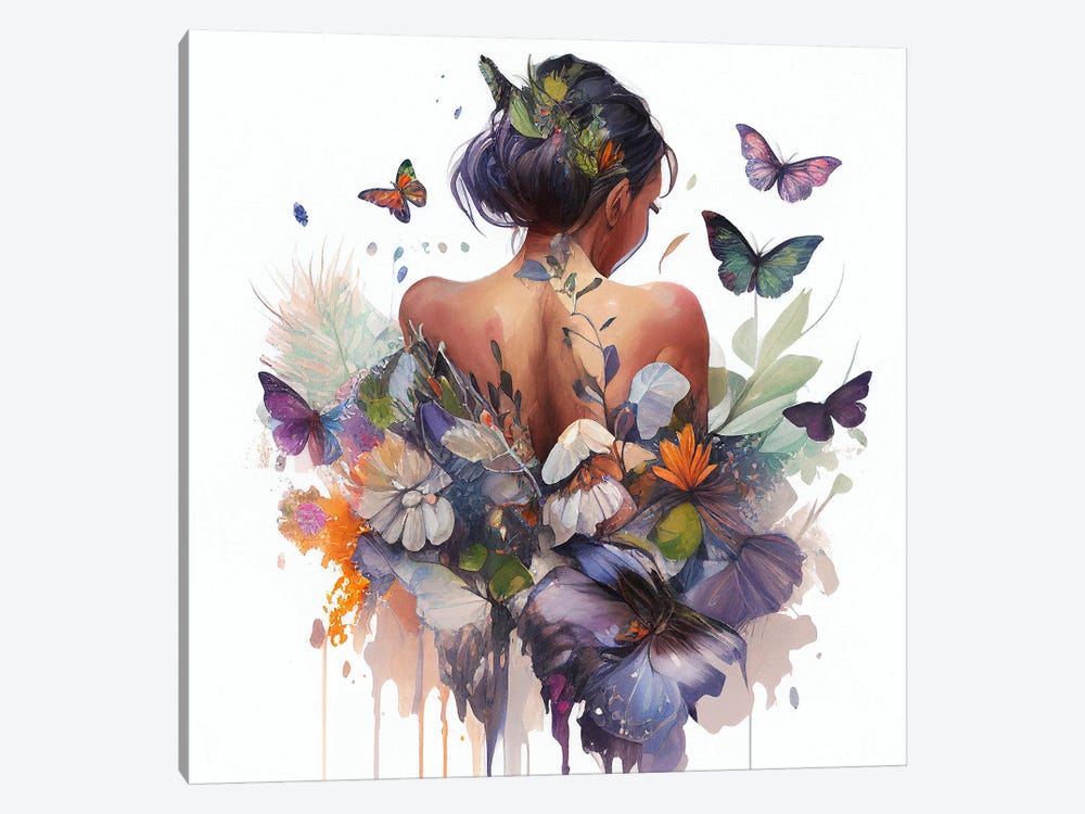 Watercolor Butterfly Woman Body III by Chromatic Fusion Studio 1-piece Canvas Print
