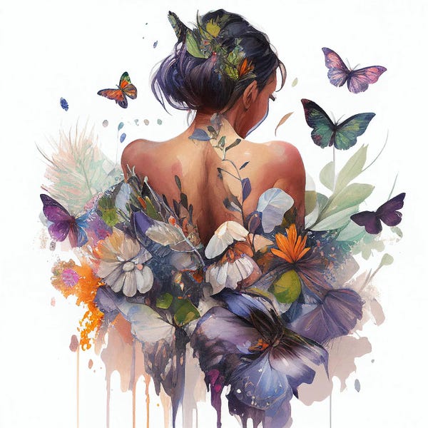 Butterflies: Watercolor Butterfly Woman Body III by Chromatic Fusion Studio