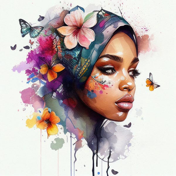 Middle Eastern Décor: Watercolor Floral Arabian Woman II by Chromatic Fusion Studio