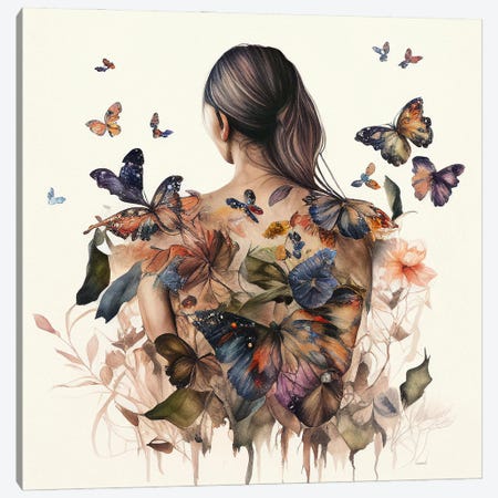 Watercolor Butterfly Woman Body IV Canvas Print #CFS170} by Chromatic Fusion Studio Canvas Artwork