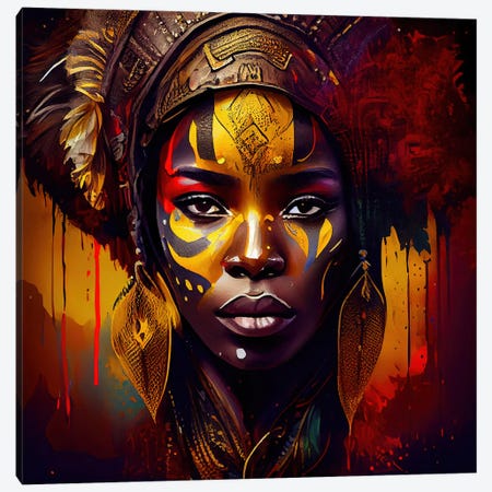 Powerful African Warrior Woman I Canvas Print #CFS171} by Chromatic Fusion Studio Canvas Wall Art