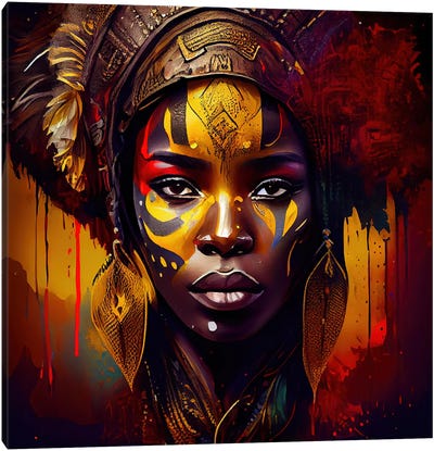 Powerful African Warrior Woman I Canvas Art Print - Chromatic Fusion Studio