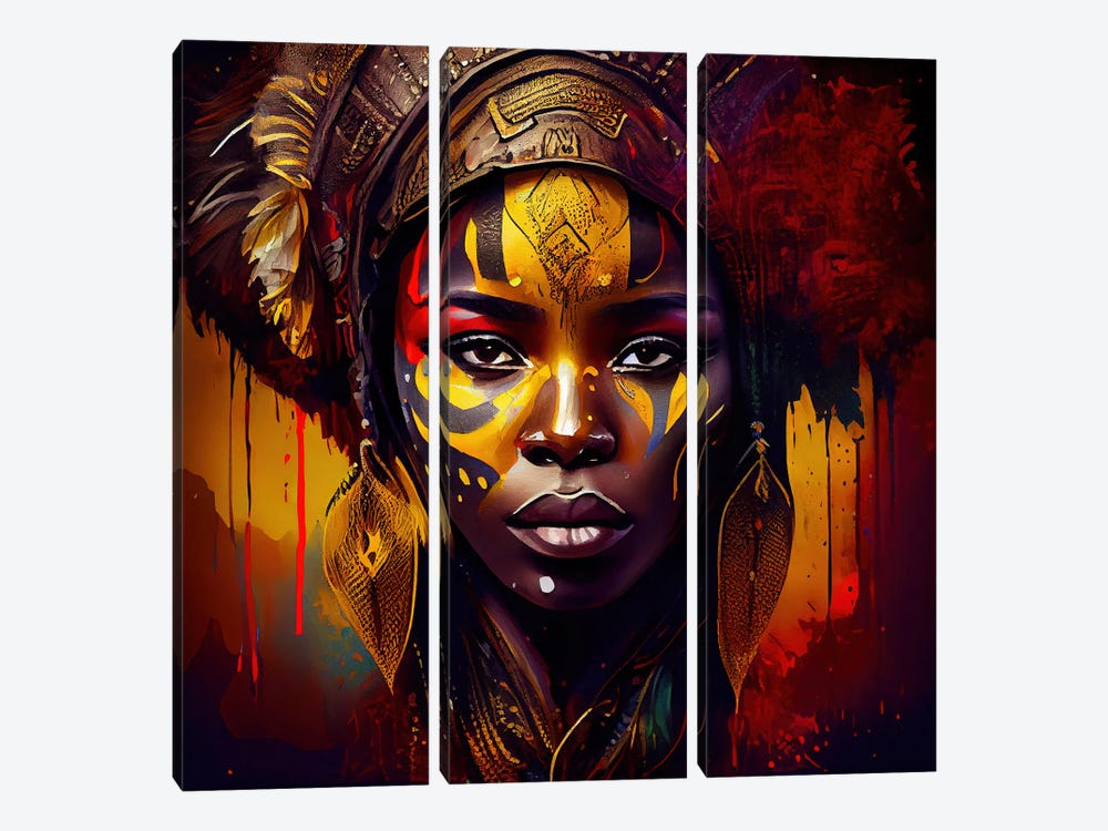 Powerful African Warrior Woman I by Chromatic Fusion Studio 3-piece Canvas Artwork