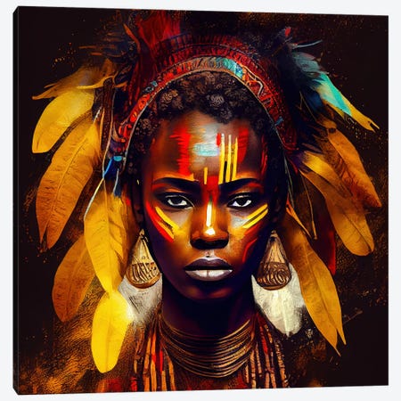 Watercolor African Warrior Woma - Canvas Art | Chromatic Fusion Studio