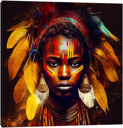 Powerful African Warrior Woman II Canvas Art Print - Chromatic Fusion Studio