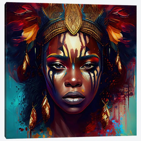 Powerful African Warrior Woman III Canvas Print #CFS173} by Chromatic Fusion Studio Canvas Wall Art