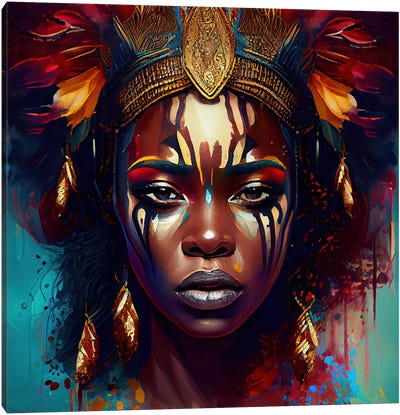 Powerful African Warrior Woman III Canvas Art Print - Chromatic Fusion Studio