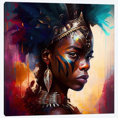 Powerful African Warrior Woman IV Canvas Print #CFS174} by Chromatic Fusion Studio Canvas Art Print