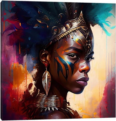 Powerful African Warrior Woman IV Canvas Art Print - Chromatic Fusion Studio