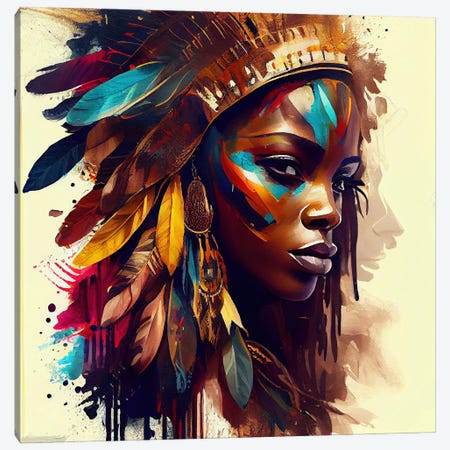 Powerful African Warrior Woman V Canvas Print #CFS175} by Chromatic Fusion Studio Canvas Art Print