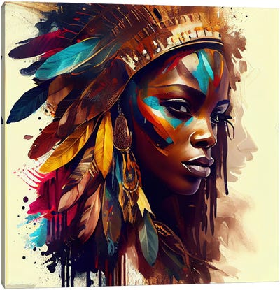 Powerful African Warrior Woman V Canvas Art Print - Chromatic Fusion Studio