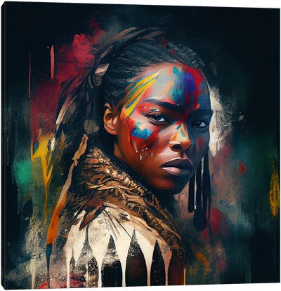 Powerful American Native Warrior Woman I Canvas Art Print - Chromatic Fusion Studio