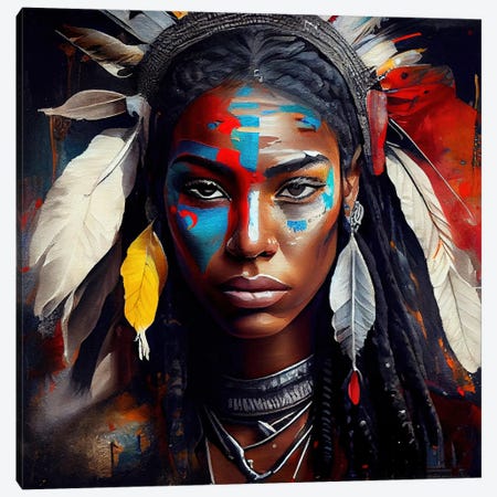 Powerful American Native Warrior Woman II Canvas Print #CFS177} by Chromatic Fusion Studio Canvas Art Print
