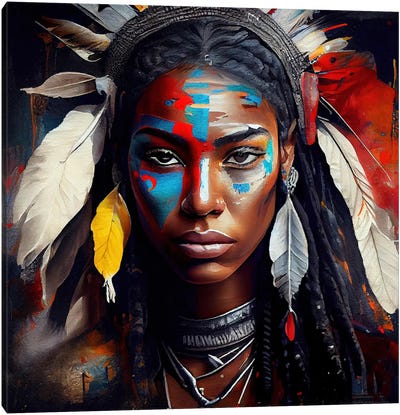 Powerful American Native Warrior Woman II Canvas Art Print - Chromatic Fusion Studio
