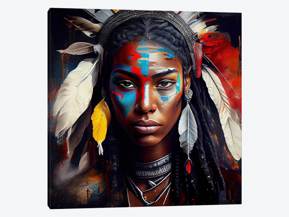 Powerful American Native Warrior Woman II by Chromatic Fusion Studio 1-piece Canvas Wall Art