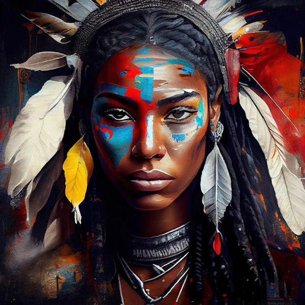 Native American Décor: Powerful American Native Warrior Woman II by Chromatic Fusion Studio