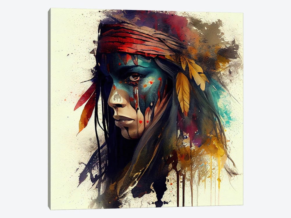 Powerful American Native Warrior Woman III by Chromatic Fusion Studio 1-piece Canvas Print