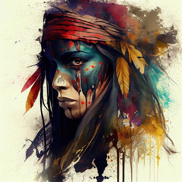 Indigenous & Native American Culture: Powerful American Native Warrior Woman III by Chromatic Fusion Studio