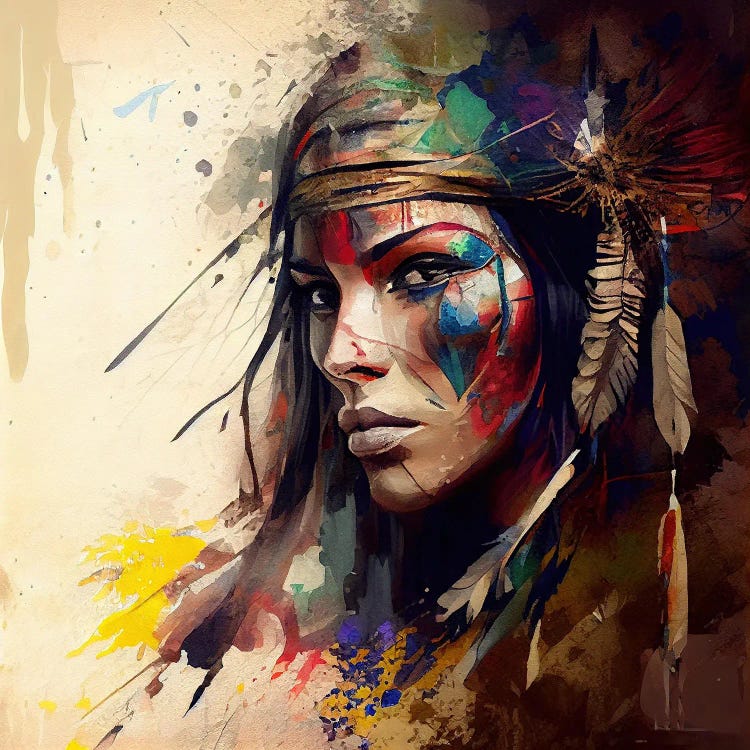 Powerful American Native Warrior Woman IV by Chromatic Fusion Studio wall art