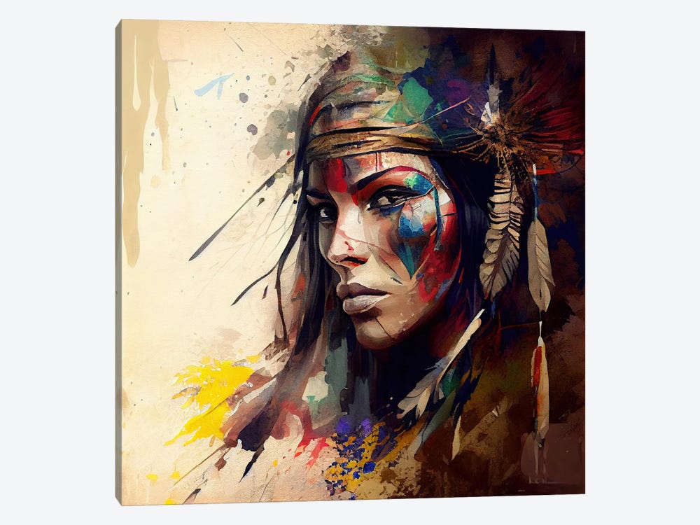 Powerful American Native Warrior Woman IV by Chromatic Fusion Studio 1-piece Canvas Art