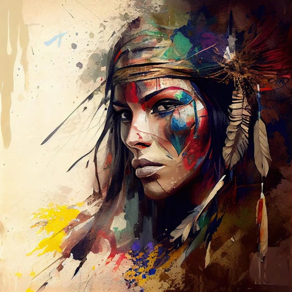 Native American Décor: Powerful American Native Warrior Woman IV by Chromatic Fusion Studio