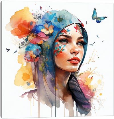 Watercolor Floral Arabian Woman VI Canvas Art Print - Chromatic Fusion Studio