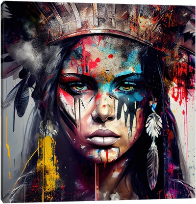 Powerful American Native Warrior Woman V Canvas Art Print - Native American Décor