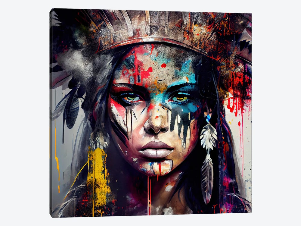 Powerful American Native Warrior Woman V by Chromatic Fusion Studio 1-piece Canvas Wall Art