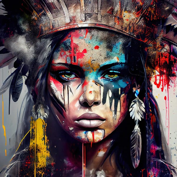 Native American Décor: Powerful American Native Warrior Woman V by Chromatic Fusion Studio