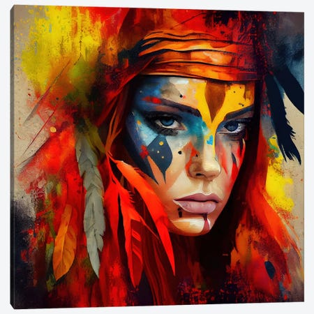 Powerful American Native Woman I Canvas Print #CFS181} by Chromatic Fusion Studio Art Print