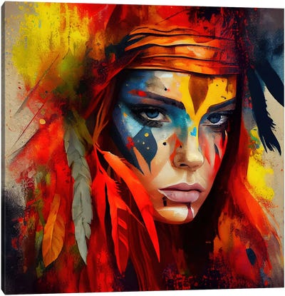 Powerful American Native Woman I Canvas Art Print - Chromatic Fusion Studio