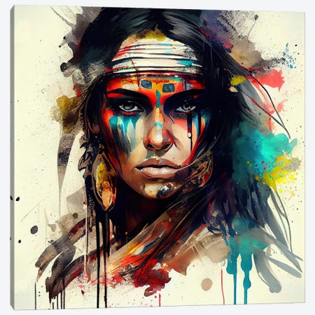 Powerful American Native Woman II Canvas Print #CFS182} by Chromatic Fusion Studio Canvas Art Print