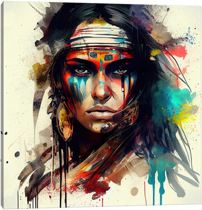 Powerful American Native Woman II Canvas Art Print - Chromatic Fusion Studio