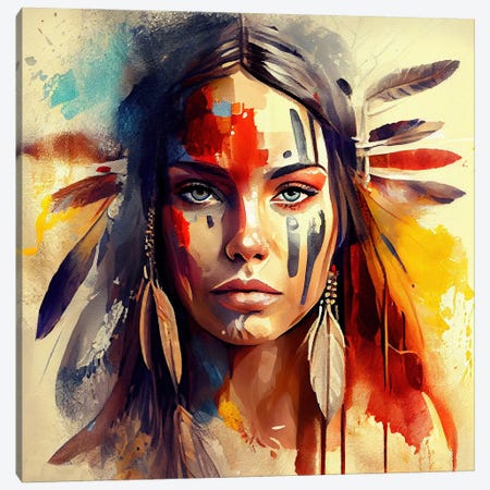 Powerful American Native Woman III Canvas Print #CFS183} by Chromatic Fusion Studio Canvas Print