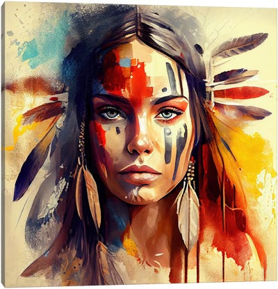 Powerful American Native Woman III Canvas Art Print - Indigenous & Native American Culture