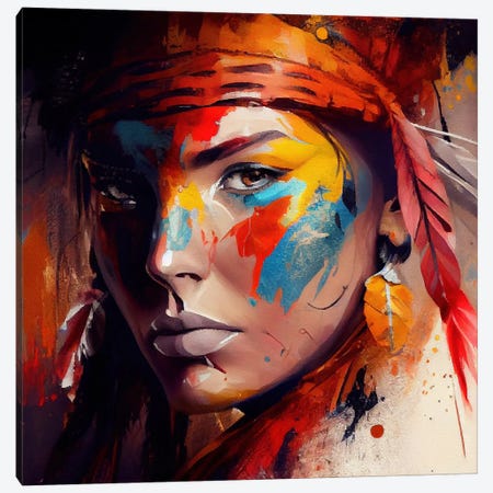 Powerful American Native Woman IV Canvas Print #CFS184} by Chromatic Fusion Studio Canvas Art