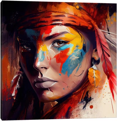 Powerful American Native Woman IV Canvas Art Print - Chromatic Fusion Studio