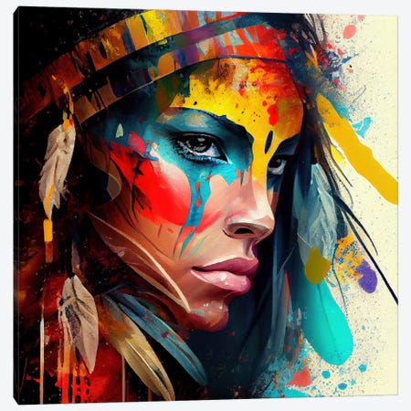 Powerful American Native Woman V Canvas Print #CFS185} by Chromatic Fusion Studio Canvas Wall Art