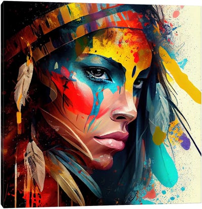 Powerful American Native Woman V Canvas Art Print - Chromatic Fusion Studio