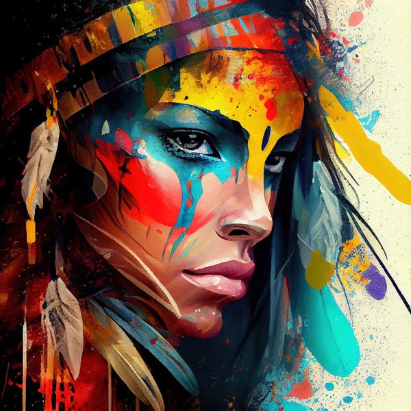 Native American Décor: Powerful American Native Woman V by Chromatic Fusion Studio