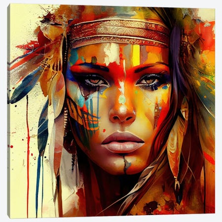 Powerful American Native Woman VI Canvas Print #CFS186} by Chromatic Fusion Studio Canvas Art
