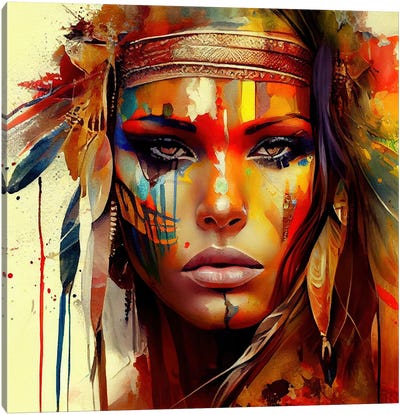 Powerful American Native Woman VI Canvas Art Print - Indigenous & Native American Culture