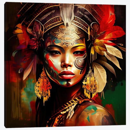 Powerful Asian Warrior Woma - Canvas Artwork | Chromatic Fusion Studio