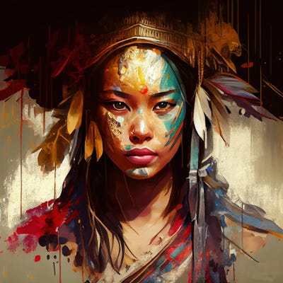 Powerful Asian Warrior Woman III by Chromatic Fusion Studio framed wall art