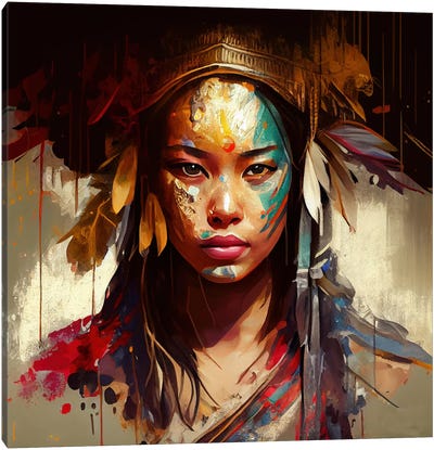 Powerful Asian Warrior Woman III Canvas Art Print - Chromatic Fusion Studio