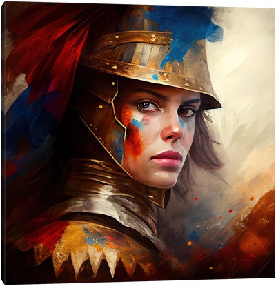 Powerful Medieval Warrior Woman IV Canvas Art Print - Chromatic Fusion Studio