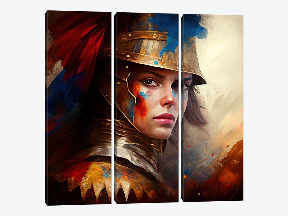 Powerful Medieval Warrior Woman IV by Chromatic Fusion Studio 3-piece Canvas Artwork
