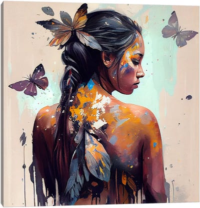 Powerful Butterfly Woman Body II Canvas Art Print - Chromatic Fusion Studio